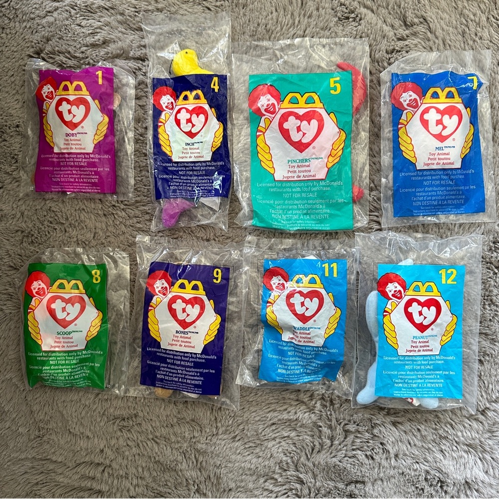 Lot Of 8 New Sealed 1998 McDonald's Ty Tennie Beanie Babies
